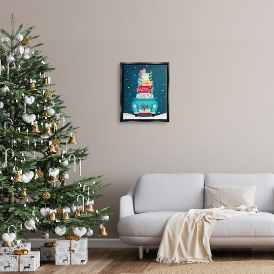 Stupell Industries Merry Christmas Stacked Gifts Car Framed Floater Canvas Wall Art